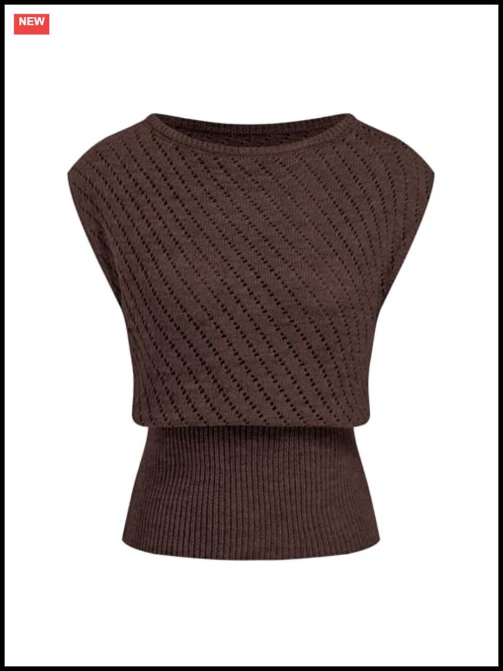 Women's Knit Vest Casual Crew Neck Hollow Out Ribbed Waist Short Sleeve Summer